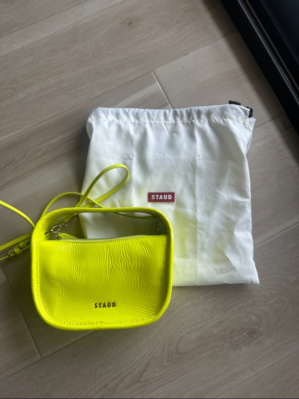 STAUD Neon Yellow Leather Crossbody Bag